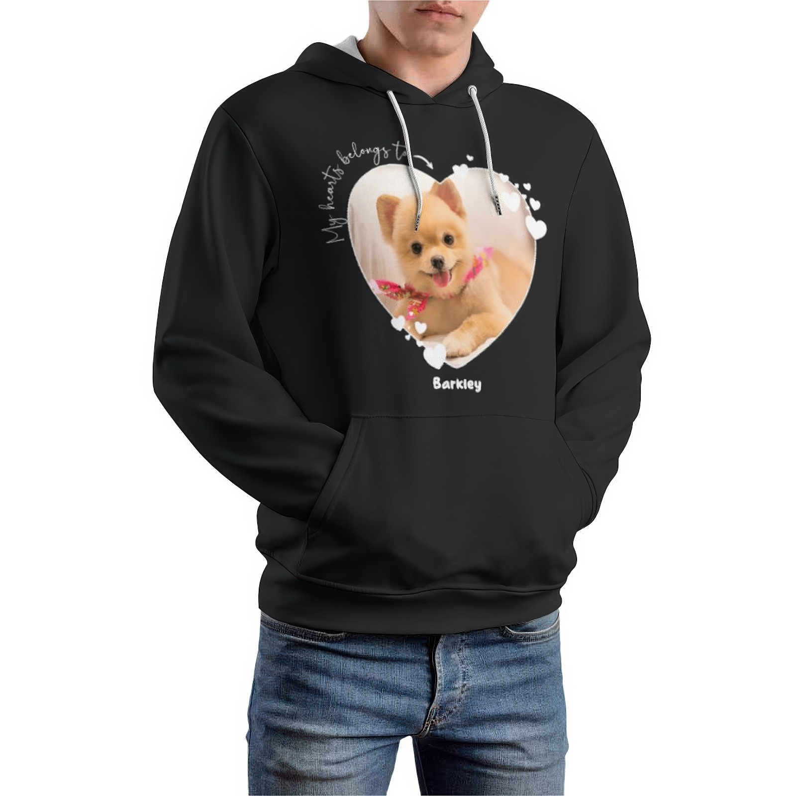 Custom Photo My Heart Belongs to Pet to Dog Lover Hoodie Personalize Pet Photo & Name